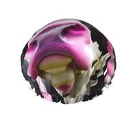 Bonnet de douche réutilisable à double couche avec motif de vaches, fleur rose, grande taille pour toutes les longueurs de cheveux