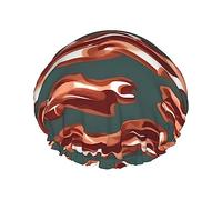 Bonnet de douche réutilisable à motif bacon pour femmes, double bonnet anti-éclaboussures, grande taille pour toutes les longueurs de cheveux