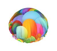 Bonnet de douche réutilisable à motif cœurs arc-en-ciel, double couche pour la douche à l'eau, bonnet de cheveux non mouillant, grande taille pour toutes les longueurs de cheveux