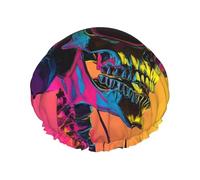 Bonnet de douche réutilisable à motif de crâne coloré abstrait - bonnet de douche double couche imperméable, élastique et respectueux de l'environnement pour un usage quotidien
