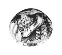 Bonnet de douche réutilisable à motif de crâne noir et blanc - bonnet de douche double couche imperméable, élastique et respectueux de l'environnement pour un usage quotidien