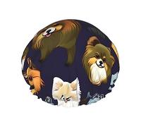 Bonnet de douche réutilisable à motif de nombreux Poméraniens, bonnet de douche double couche non mouillant, grande taille pour toutes les longueurs de cheveux