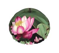 Bonnet de douche réutilisable à motif floral asiatique Lotu, double couche pour les cheveux non mouillés, grande taille pour toutes les longueurs de cheveux
