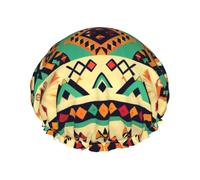 Bonnet de douche réutilisable à motif géométrique ethnique imprimé pour femme - Imperméable - Double couche - Garde les cheveux au sec - S'adapte à toutes les têtes