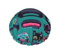 Bonnet de douche réutilisable à motifs de manette de jeu, double couche pour les cheveux non mouillés, grande taille pour toutes les longueurs de cheveux