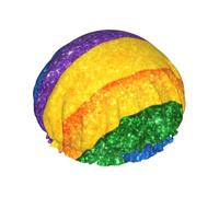 Bonnet de douche réutilisable à rayures arc-en-ciel pour femmes, double couche imperméable à l'eau, essentiel pour le soin des cheveux