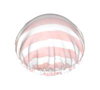 Bonnet de douche réutilisable à rayures roses, double couche, bonnet de douche non mouillant, grande taille pour toutes les longueurs de cheveux