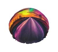 Bonnet de douche réutilisable Aurora at the Highway - Double couche imperméable, élastique, respectueux de l'environnement pour un usage quotidien