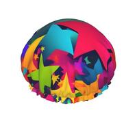 Bonnet de douche réutilisable avec doublure élastique pour toutes les longueurs de cheveux Motif étoiles arc-en-ciel