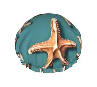 Bonnet de douche réutilisable avec doublure et bande élastique pour toutes les longueurs de cheveux Motif coquillages et étoiles de mer