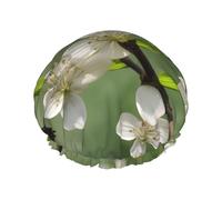 Bonnet de douche réutilisable avec fleurs de cornouiller printanier, double couche, bonnet pour cheveux non mouillés, grande taille pour toutes les longueurs de cheveux