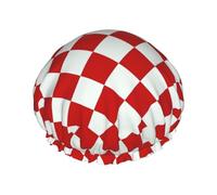 Bonnet de douche réutilisable avec grille en treillis rose, double couche, bonnet de douche non mouillant, grande taille pour toutes les longueurs de cheveux