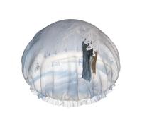 Bonnet de douche réutilisable avec imprimé arbre de neige blanc - Grand bonnet de douche pour tresses de cheveux longs