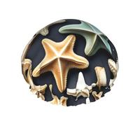 Bonnet de douche réutilisable avec imprimé étoiles de mer et coquillages, double couche, sangle élastique réglable, essentiel de voyage durable