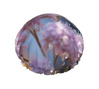 Bonnet de douche réutilisable avec imprimé floral et papillon de dessin animé pour femme - Grand bonnet de douche pour tresses de cheveux longs