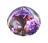 Bonnet de douche réutilisable avec imprimé libellules et fleurs pour femme avec élastique double couche pour le bain des cheveux longs