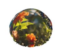 Bonnet de douche réutilisable avec imprimé papillon coloré pour femme - Grand bonnet de douche pour tresses de cheveux longs