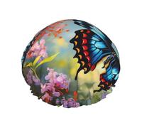 Bonnet de douche réutilisable avec imprimé papillon coloré pour femme - Grand bonnet de douche pour tresses de cheveux longs