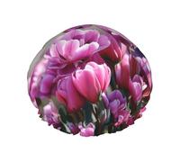 Bonnet de douche réutilisable avec imprimé papillon tulipe violet pour cheveux longs