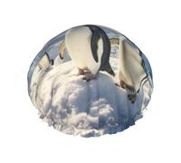 Bonnet de douche réutilisable avec imprimé pingouin et montagne enneigée - Pour femme - Grand bonnet de douche pour tresses, cheveux longs