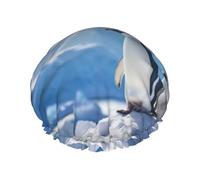 Bonnet de douche réutilisable avec imprimé pingouin et montagne enneigée - Pour femme - Grand bonnet de douche pour tresses, cheveux longs