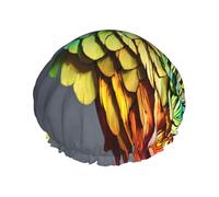 Bonnet de douche réutilisable avec imprimé plumes colorées dessinées à la main pour femmes avec élastique double couche pour le bain des cheveux longs