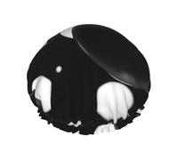 Bonnet de douche réutilisable avec imprimé pois noirs et blancs - Grand bonnet de douche pour tresses de cheveux longs