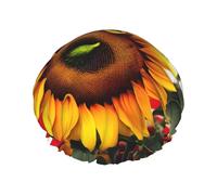Bonnet de douche réutilisable avec imprimé tournesol et drapeau américain, double couche, garde les cheveux secs, s'adapte à toutes les têtes