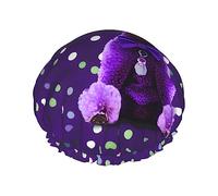 Bonnet de douche réutilisable avec motif caniche violet à pois, double couche, bonnet de douche non mouillant, grande taille pour toutes les longueurs de cheveux