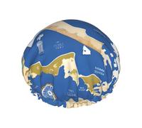 Bonnet de douche réutilisable avec motif carte de la Grèce, double couche, non mouillé, grande taille pour toutes les longueurs de cheveux
