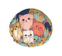 Bonnet de douche réutilisable avec motif de chats mignons dans une variété de couleurs pour femme avec élastique double couche pour le bain des cheveux longs