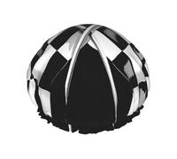 Bonnet de douche réutilisable avec motif de drapeaux à carreaux noirs et blancs imprimés double couche pour femme