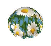 Bonnet de douche réutilisable avec petites fleurs blanches, double couche non mouillée, grande taille pour toutes les longueurs de cheveux
