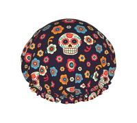 Bonnet de douche réutilisable avec tête de mort - Double couche - Non mouillant - Grande taille pour toutes les longueurs de cheveux