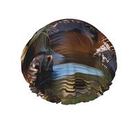 Bonnet de douche réutilisable avec trois loutres brunes, double couche, bonnet pour cheveux non mouillés, grande taille pour toutes les longueurs de cheveux