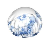 Bonnet de douche réutilisable bleu et blanc Chinoiserie Cat pour femme - Couverture élastique pour le bain, le spa, les voyages et l'utilisation quotidienne