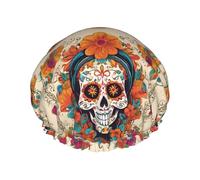 Bonnet de douche réutilisable crâne floral pour femme, double couche imperméable à l'eau, essentiel pour le soin des cheveux