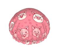 Bonnet de douche réutilisable double couche avec bande élastique pour cheveux longs Motif cochon