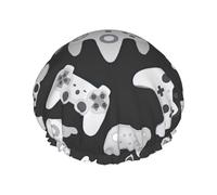 Bonnet de douche réutilisable double couche avec doublure élastique et motif manette de jeu pour femme