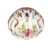 Bonnet de douche réutilisable double couche avec doublure élastique et tête de mort pour femme