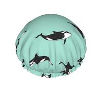 Bonnet de douche réutilisable double couche avec imprimé baleine de l'océan Pacifique, garde les cheveux secs, s'adapte à toutes les têtes