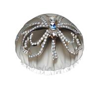 Bonnet de douche réutilisable double couche avec strass et imprimé papillon et fleur, garde les cheveux secs, s'adapte à toutes les têtes