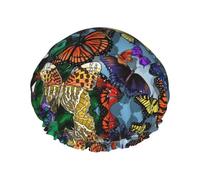 Bonnet de douche réutilisable doux et léger avec imprimé papillon coloré dessiné à la main pour cheveux longs