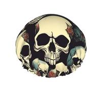 Bonnet de douche réutilisable doux et léger pour cheveux longs Motif tête de mort