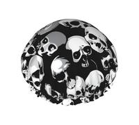 Bonnet de douche réutilisable doux et léger pour cheveux longs Motif tête de mort Noir