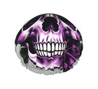 Bonnet de douche réutilisable doux et léger pour cheveux longs Motif tête de mort Rose Violet