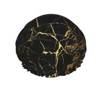 Bonnet de douche réutilisable élégant à texture marbrée dorée, double couche, bonnet de douche non mouillant, grande taille pour toutes les longueurs de cheveux