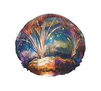 Bonnet de douche réutilisable en forme de feu d'artifice coloré - Double couche imperméable, élastique, respectueux de l'environnement pour un usage quotidien
