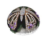 Bonnet de douche réutilisable en forme de papillon avec strass, double couche pour cheveux non mouillés, grande taille pour toutes les longueurs de cheveux