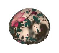 Bonnet de douche réutilisable en tissu double couche pour filles et filles avec imprimé fleurs roses et feuilles